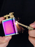 1PC Retro Style Kerosene Oil Trench Lighter, Antique Copper Permanent Match Striker, Refillable Kerosene Oil Lighter With Grinding Wheel Outdoor Fire Starter Flint Strikers Waterproof Matchstick Metal Lighter, Perfect For Outdoor Camping, Survival, Hiking