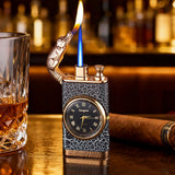 1PC New Creative Metal Windproof Crocodile Lighter Blue Flame Butane Gas Quartz Dial Lighter Turbo Torch Direct Charge Men's Gift