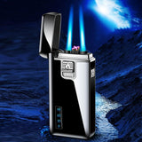 1PC 2-IN-1 Double Plasma Arc Lighter Windproof Torch Lighter Adjustable Jet Flame Refillable Butane Gas Lighter USB Rechargeable Electric Electronic Lighter With Gift Box Birthday Christmas Gift Ideas For Men Women Dad Him Her