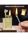 1PC Retro Style Kerosene Oil Trench Lighter, Antique Copper Permanent Match Striker, Refillable Kerosene Oil Lighter With Grinding Wheel Outdoor Fire Starter Flint Strikers Waterproof Matchstick Metal Lighter, Perfect For Outdoor Camping, Survival, Hiking