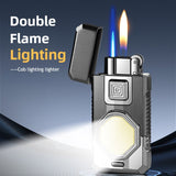 1Pc Dual Soft Flame Windproof Lighter Gas Lighter With Illumination USB Rechargeable COB Illuminator Butane Torch Lighter Suitable For Kitchen Outdoor Camping And Hiking (No Gas)