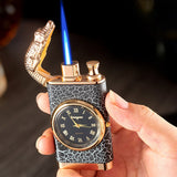 1PC New Creative Metal Windproof Crocodile Lighter Blue Flame Butane Gas Quartz Dial Lighter Turbo Torch Direct Charge Men's Gift