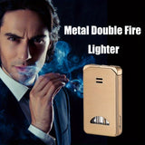 Portable Dual Flame Butane Lighter, Double Side Ignition, Left Windproof Torch Lighter, Right Refillable Gas Soft Flame Lighter Birthday Annivesary Gift Idea For Men Dad (Excluding Butane)