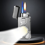 1Pc Dual Soft Flame Windproof Lighter Gas Lighter With Illumination USB Rechargeable COB Illuminator Butane Torch Lighter Suitable For Kitchen Outdoor Camping And Hiking (No Gas)