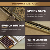 2PCS/SET Retro Cigarette Storage Case With Mini Refillable Gas Lighter Metal Portable 14pcs-Capacity Cigarette Case Can Hold Up To 100mm Cigarettes Suitable For King Size 100's Cigarettes Durable Pressure Resistant Pocket Box Smoking Accessories Father's