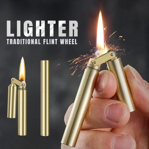 [Vintage Metal Lighter] 2pcs/Set Vintage Metal Brass Windproof Kerosene Lighter, Grinding Wheel Lighter With Flint Thread Set Gift Box, Creative Unique Gifts For Men Dad Husband, Father's Day Gift For Men Dad(Fuel Not Included)