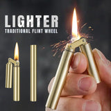 [Vintage Metal Lighter] 2pcs/Set Vintage Metal Brass Windproof Kerosene Lighter, Grinding Wheel Lighter With Flint Thread Set Gift Box, Creative Unique Gifts For Men Dad Husband, Father's Day Gift For Men Dad(Fuel Not Included)