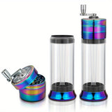5-In-1 Rainbow Alluminum Metal Manual Spice Grinder With A Foldable Hand Crank, With Cone Londer, Multifunctional Joint Rolling Machine, Cleaning Brush, Easy To Push Button