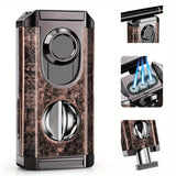 1pc Triple Flame Jet Lighter With Built-In V-Shaped Cutter, Holder Luxury Classic Retro Refillable Windproof Torch Lighter Inflatable Butane Lighter Birthday Gifts For Men Dad (No Gas)
