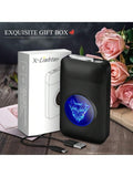 Lafagiet 19PCS Kapazität Zigarettenetui mit USB elektrisches Feuerzeug für 84mm normale Größe, LED-Bildschirm, Rose rot magnetische Art Zigarettenschachtel Lagerung Geschenke für und Frauen Cool Zigarettenhalter
