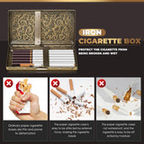 2PCS/SET Retro Cigarette Storage Case With Mini Refillable Gas Lighter Metal Portable 14pcs-Capacity Cigarette Case Can Hold Up To 100mm Cigarettes Suitable For King Size 100's Cigarettes Durable Pressure Resistant Pocket Box Smoking Accessories Father's