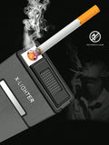 1 Stück Zigarettenetui Box mit Feuerzeug, abnehmbare USB elektrische Feuerzeuge Zigarettenschachtel Halter, gebürstet Aluminium-Zigarettenetui, feuchtigkeitsbeständig und kratzfest, Geschenkverpackung, Vatertag Geschenk Gadgets für Männer
