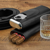 Cigarette Case, 3pcs Holder, Cigarettes Travel Case, Cedar Lined, Leather Made Cigarette Humidor With Stainless Cutter, Christmas Gift For Men Dad