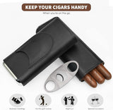 Cigarette Case, 3pcs Holder, Cigarettes Travel Case, Cedar Lined, Leather Made Cigarette Humidor With Stainless Cutter, Christmas Gift For Men Dad