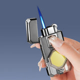 1Pc Dual Soft Flame Windproof Lighter Gas Lighter With Illumination USB Rechargeable COB Illuminator Butane Torch Lighter Suitable For Kitchen Outdoor Camping And Hiking (No Gas)