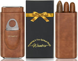 Cigarette Case, 3pcs Holder, Cigarettes Travel Case, Cedar Lined, Leather Made Cigarette Humidor With Stainless Cutter, Christmas Gift For Men Dad