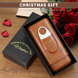 Cigarette Case, 3pcs Holder, Cigarettes Travel Case, Cedar Lined, Leather Made Cigarette Humidor With Stainless Cutter, Christmas Gift For Men Dad