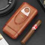 Cigarette Case, 3pcs Holder, Cigarettes Travel Case, Cedar Lined, Leather Made Cigarette Humidor With Stainless Cutter, Christmas Gift For Men Dad