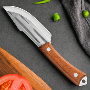 1pc 4.1 Inches Kitchen Cleaver Knives With PU Leather Sheath , Multi-Purpose Small Chef Knife, Chinese Meat Butcher Cutting Knives Wood Handle, For Outdoor Adventure BBQ Camping Bonfire
