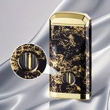 1pc Golden Marble Pattern Jet Lighter, Retro Triple Torch Flame Butane Lighter for Cigar, Premium Windproof Refillable Gas Lighter, Father's Day Birthday Gifts Idea for Men Women Dad (excluding Butane)