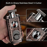 1pc Triple Flame Jet Lighter With Built-In V-Shaped Cutter, Holder Luxury Classic Retro Refillable Windproof Torch Lighter Inflatable Butane Lighter Birthday Gifts For Men Dad (No Gas)
