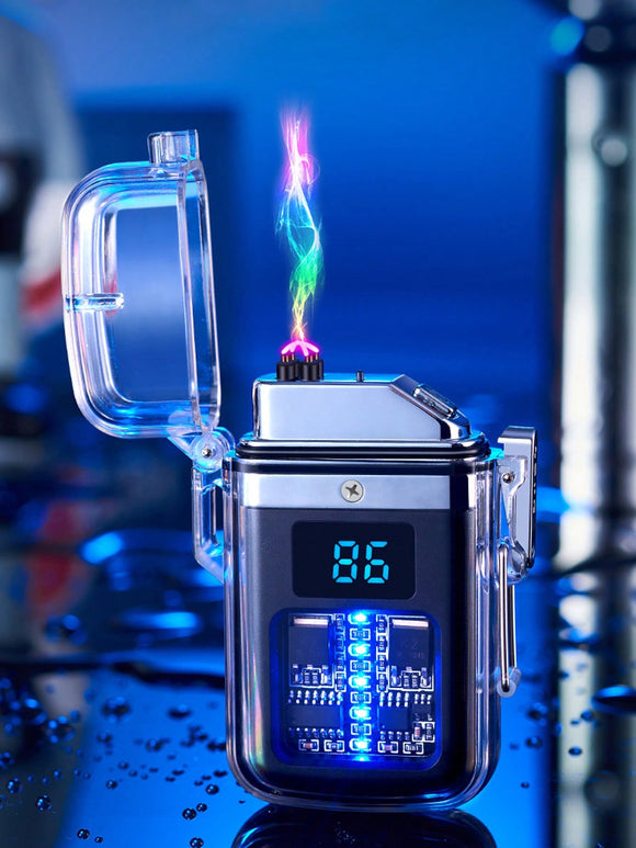 Single USB Rechargeable Plasma Lighter, Waterproof & Windproof Arc Lighter with LED Power Display, Transparent Durable Case for Kitchen, Gas Stove, Candles, BBQ, Camping