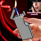 Father's Day Gift Idea: 1 Windproof Torch Lighter Dual Flame Visible Gas Cylinder Gift Box Inflatable Butane Gas Soft Flame Lighter Outdoor Kitchen Multi-Purpose Lighter (No Gas)