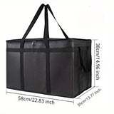 2pcs/Set XXXL Large Black Insulated Food Delivery Bag L23xW14*H15" With Removable Hard Bottom Board For Catering Grocery, Doordash, Picnic