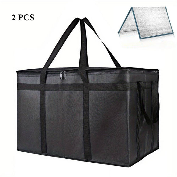 2pcs/Set XXXL Large Black Insulated Food Delivery Bag L23xW14*H15