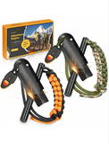Outdoor Fire Starter Ferro Rod With Gift Box, Drilled Flint And Steel Fire Starter Survival Tool EDC Kit With Whistle, Paracord Lanyard, Ferrocerium For Emergency, Campfires