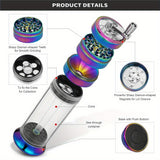 5-In-1 Rainbow Alluminum Metal Manual Spice Grinder With A Foldable Hand Crank, With Cone Londer, Multifunctional Joint Rolling Machine, Cleaning Brush, Easy To Push Button