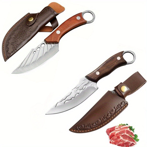 Pocket Knife 2PCS/SET Stainless Steel Sharp Kitchen Carving Knife Vegetable Knife Fruit Knife Kitchen Camping Barbecue Cutting Knife Multi purpose Straight Knife Outdoor Enthusiast Gift, Father's Day Men's Gift Dad