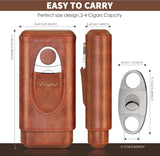 Cigarette Case, 3pcs Holder, Cigarettes Travel Case, Cedar Lined, Leather Made Cigarette Humidor With Stainless Cutter, Christmas Gift For Men Dad