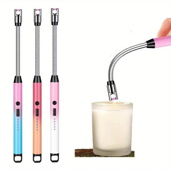 3PCS 360° Rotation Flexible Neck Plasma Lighter Windproof Flameless USB Rechargeable Lighter With LED Power Display Long Electric Electronic Lighter For Candle Gas Stove Ignition Firework