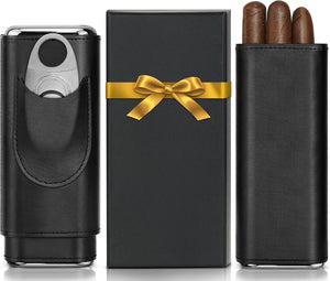 Cigarette Case, 3pcs Holder, Cigarettes Travel Case, Cedar Lined, Leather Made Cigarette Humidor With Stainless Cutter, Christmas Gift For Men Dad