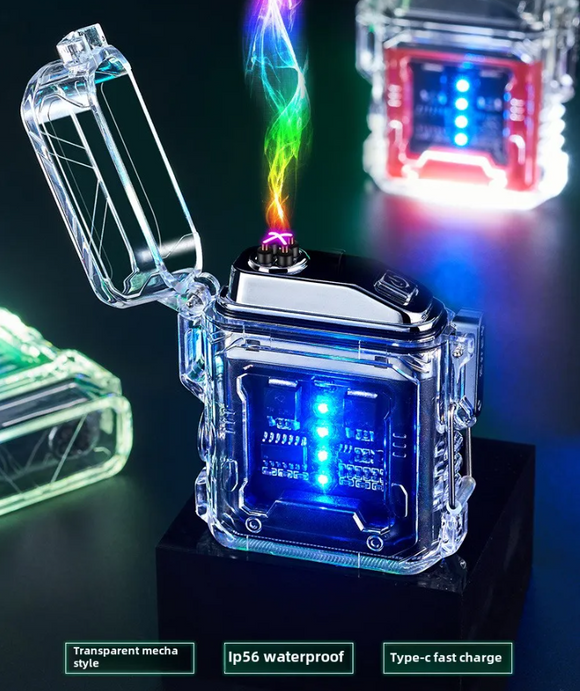Rechargeable Dual Arc Plasma Lighter - Windproof, IP56 Water Resistant, COB Light, Futuristic Mech Design Gift Box for Men Women Birthday Father's Day