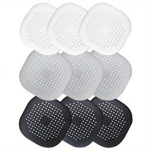 9pcs 5.5 Inches Silicone Square Drain Filter Cover For Shower Kitchen Sink 5.5" TPR Flat Strainer Stopper With Suction Cups Anti-Blocking Hair Catcher Kitchen Bathroom Bathtub Accessories Essentials (Gray+Black+White)