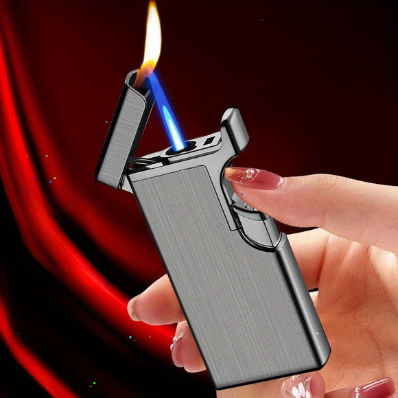 Father's Day Gift Idea: 1 Windproof Torch Lighter Dual Flame Visible Gas Cylinder Gift Box Inflatable Butane Gas Soft Flame Lighter Outdoor Kitchen Multi-Purpose Lighter (No Gas)
