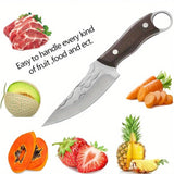 Pocket Knife 2PCS/SET Stainless Steel Sharp Kitchen Carving Knife Vegetable Knife Fruit Knife Kitchen Camping Barbecue Cutting Knife Multi purpose Straight Knife Outdoor Enthusiast Gift, Father's Day Men's Gift Dad