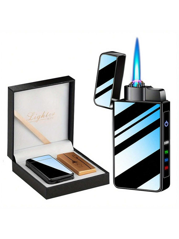 1PC Dual Flame Plasma Double Arc Lighter Windproof Jet Torch Lighter Adjustable Jet Flame Refillable Butane Gas Lighter USB Rechargeable Electric Electronic Lighter, Gift Box Package, Gift Ideas For Men Women Dad Him Her