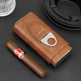 Cigarette Case, 3pcs Holder, Cigarettes Travel Case, Cedar Lined, Leather Made Cigarette Humidor With Stainless Cutter, Christmas Gift For Men Dad