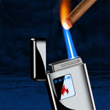 1PC 2-In-1 Blue Jet Flame & Electronic Arc Lighter, Windproof Refillable Butane Gas Torch Lighter, Touch  Ignition Charging Electric Plamsa Lighter USB Rechargeable, With Gift Box Father's Day Gift For Men Dad (Without Gas)