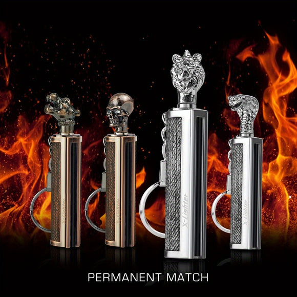 4pcs/set Permanent Outdoor Igniter, metal Keychain Lighter, vintage Animal Head Outdoor Emergency Match, reusable Flint Emergency Flint Fire Starter, perfect Gift for Christmas, Halloween, and Birthdays