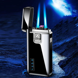1PC 2-IN-1 Double Plasma Arc Lighter Windproof Torch Lighter Adjustable Jet Flame Refillable Butane Gas Lighter USB Rechargeable Electric Electronic Lighter With Gift Box Birthday Christmas Gift Ideas For Men Women Dad Him Her