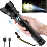 Rechargeable Flashlights High Lumens-Super Bright 3 Modes Zoomable Type C Chargeable LED Tactical Flashlights Waterproof Flash Lights for Emergency Home Camping Hiking Outdoor Gift Box Packaging