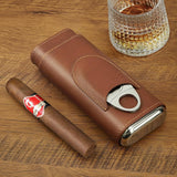 Cigarette Case, 3pcs Holder, Cigarettes Travel Case, Cedar Lined, Leather Made Cigarette Humidor With Stainless Cutter, Christmas Gift For Men Dad