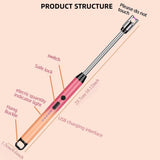 3PCS 360° Rotation Flexible Neck Plasma Lighter Windproof Flameless USB Rechargeable Lighter With LED Power Display Long Electric Electronic Lighter For Candle Gas Stove Ignition Firework