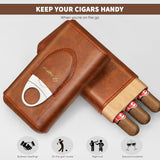 Cigarette Case, 3pcs Holder, Cigarettes Travel Case, Cedar Lined, Leather Made Cigarette Humidor With Stainless Cutter, Christmas Gift For Men Dad
