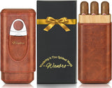 Cigarette Case, 3pcs Holder, Cigarettes Travel Case, Cedar Lined, Leather Made Cigarette Humidor With Stainless Cutter, Christmas Gift For Men Dad