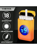 Lafagiet 19PCS Kapazität Zigarettenetui mit USB elektrisches Feuerzeug für 84mm normale Größe, LED-Bildschirm, Rose rot magnetische Art Zigarettenschachtel Lagerung Geschenke für und Frauen Cool Zigarettenhalter